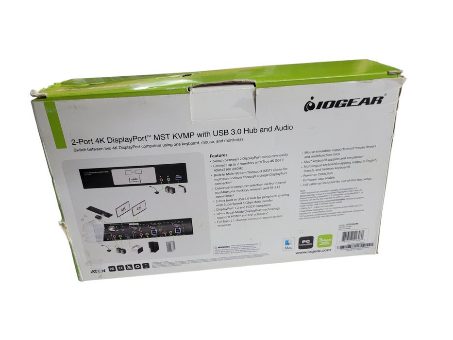 IOGEAR  KVMP 2-Port 4K DisplayPort Switch with Dual Video