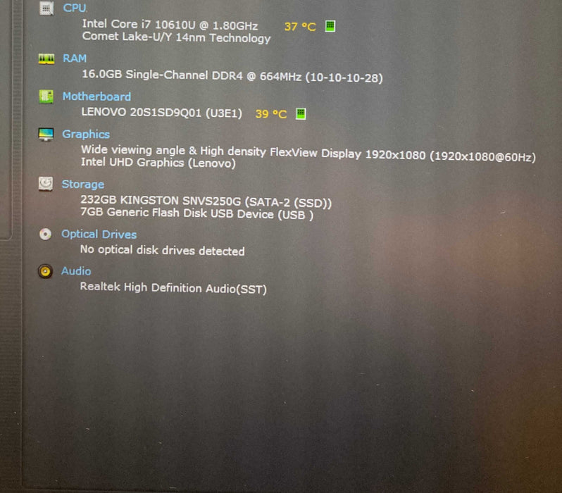Lenovo ThinkPad T14 Gen 1 Core i7-10610@1.80G vPRO 16GB RAM 256GB SSD READ!  Lap200