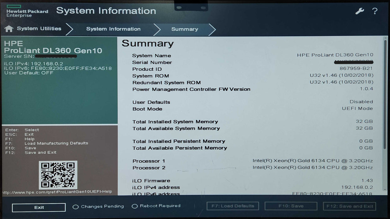 HP DL360 Gen10 1U 8x2.5", 2x Xeon Gold 6134, 32GB RAM, P408i-a, 2x 500W PSU