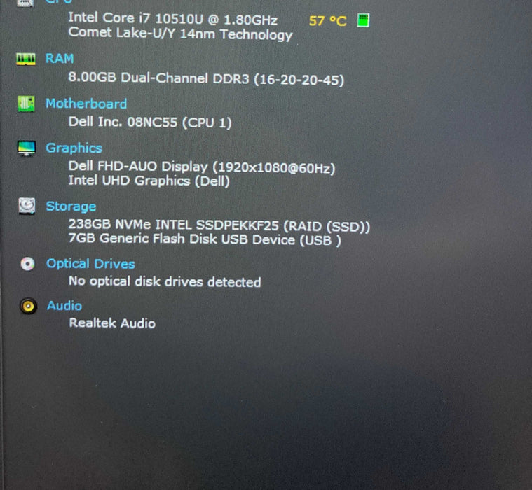 Dell XPS 13 7390 Core i7-10510U@1.80GHz 8GB RAM 256GB SSD  Lap200