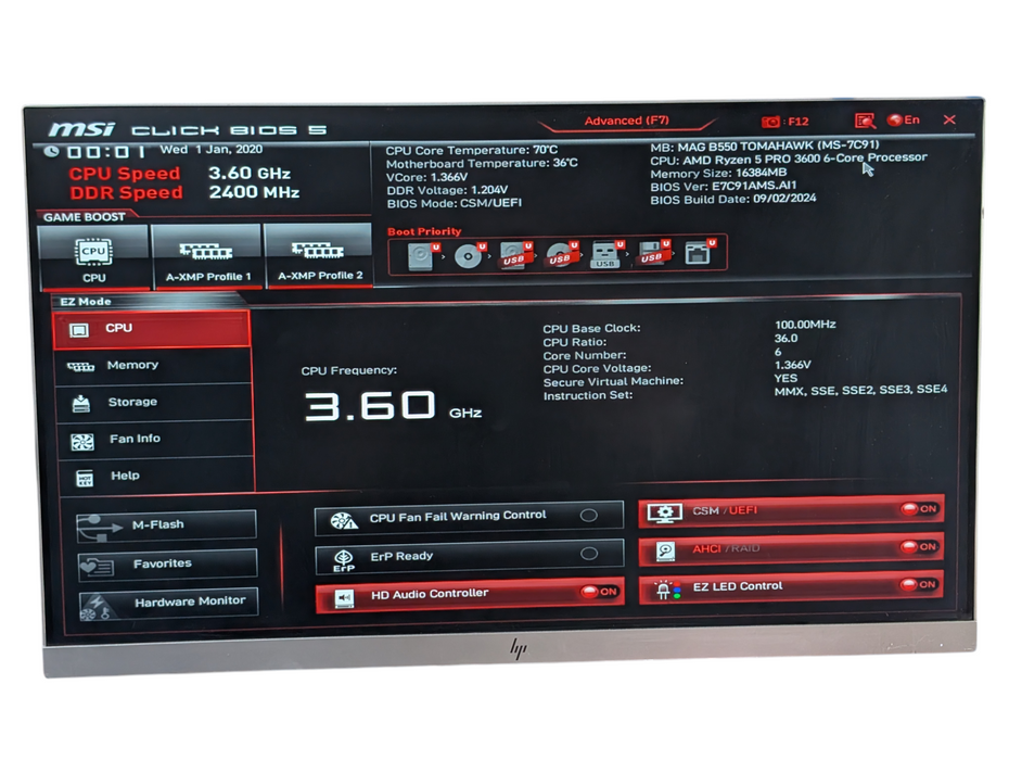 MSI MAG B550 Tomahawk RYZEN 5 PRO 3600 16GB RAM Combo READ   -