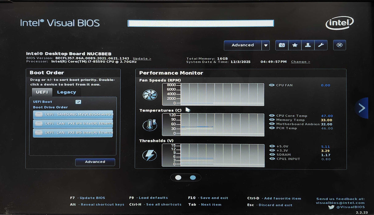 Intel NUC BOXNUC8i7BEH, i7-8559U 2.70GHz, 16GB DDR4, 256GB NVMe, No AC