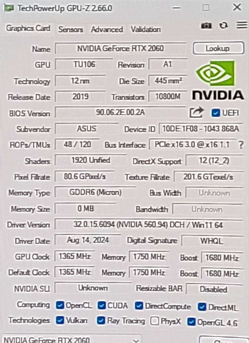 Asus TURBO GeForce RTX 2060 6GB GDDR6 Graphics Card TURBO-RTX2060-6G