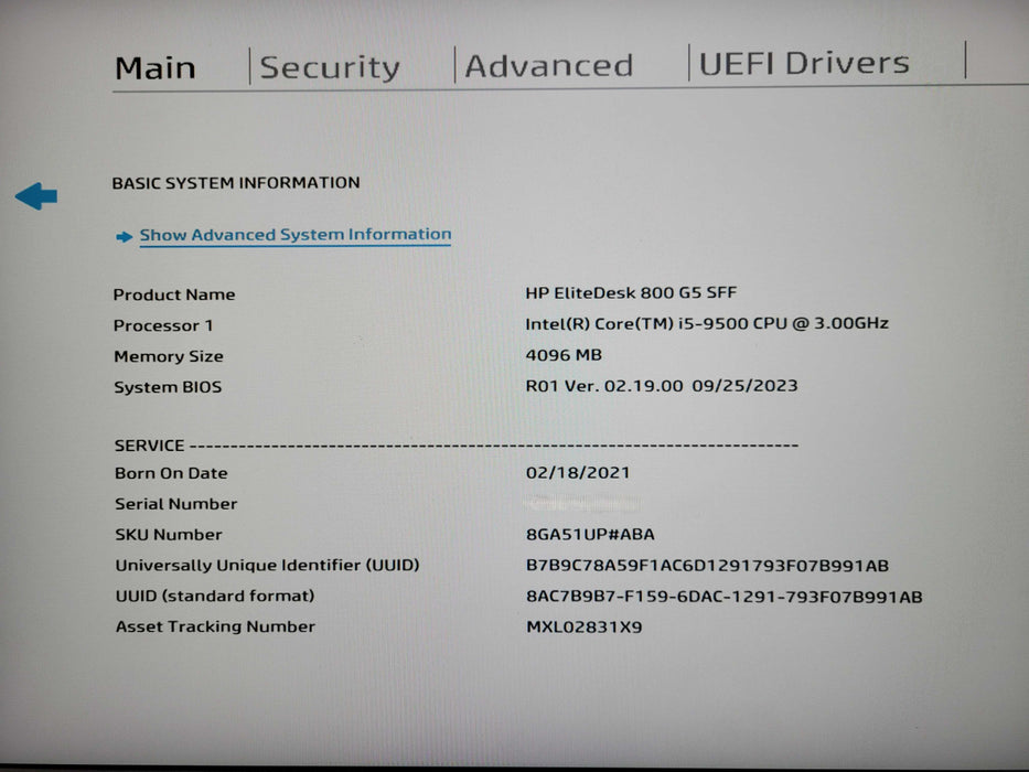HP EliteDesk 800 G5 SFF Intel Core i5-9500 4GB RMA 256GB NVMe Q!