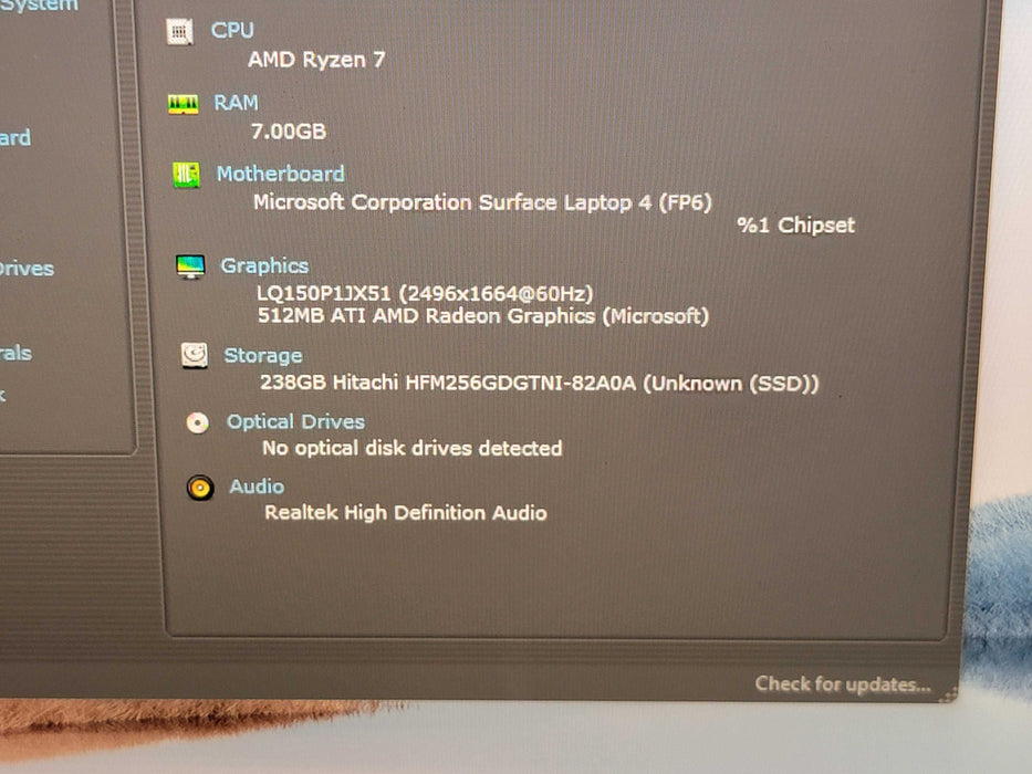 Microsoft Surface Laptop 4 8-Core Ryzen7 @ 2.0GHz 8GB Ram 250GB SSD GPU  Lap200