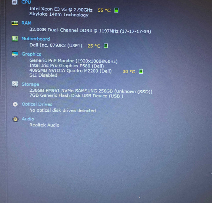 Dell Precision 7520 XEON E3-1545M v5 QUADRO M2200 4GB GPU 32GB RAM 256SSD Q Lap200