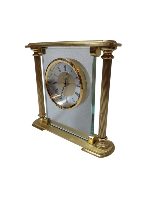 Brass & Glass Mantel /Desk/ Shelf Clock  =