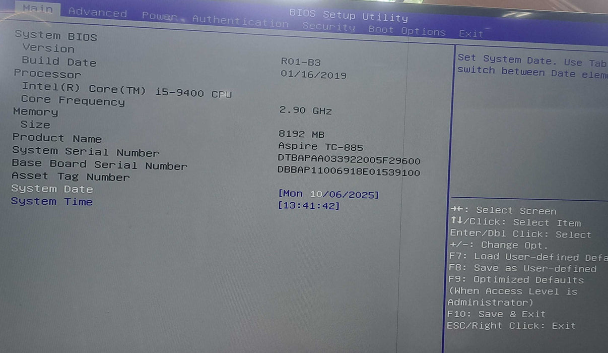 Acer AspireTC-885-ES18 Tower Intel i5-9700 @2.90Ghz 8GB DDR4 No HDD Q