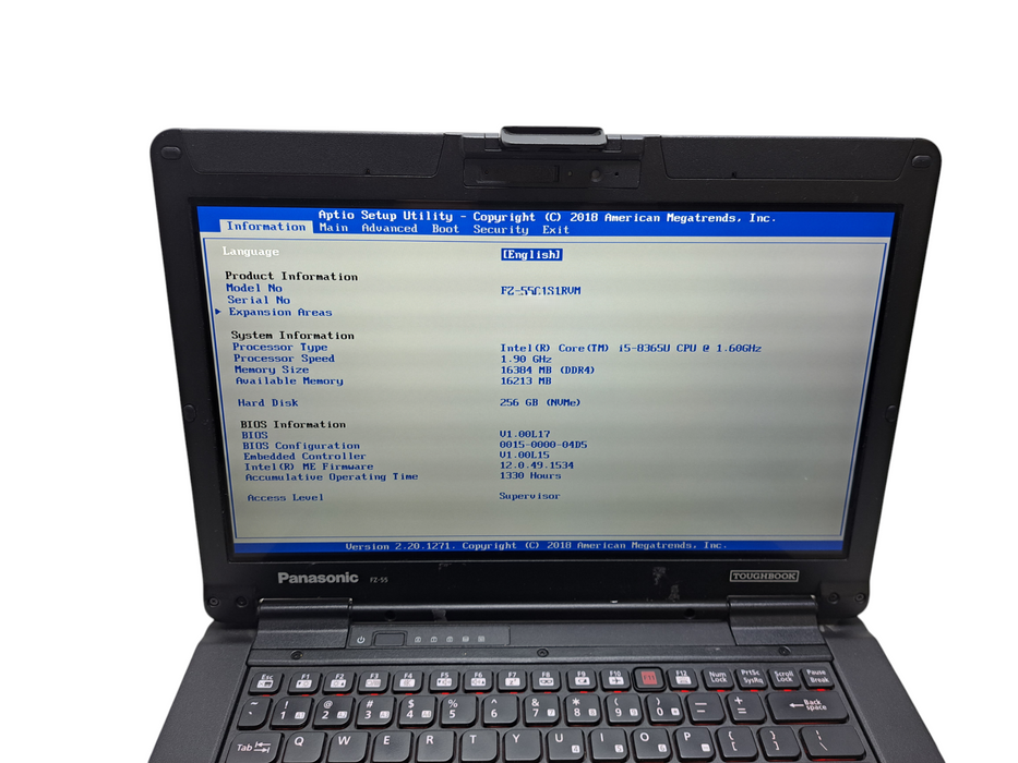 Panasonic Toughbook FZ-55 Touch Intel Core i5-8365U, 16GB, 256GB NVMe 1330HR ) Lap200