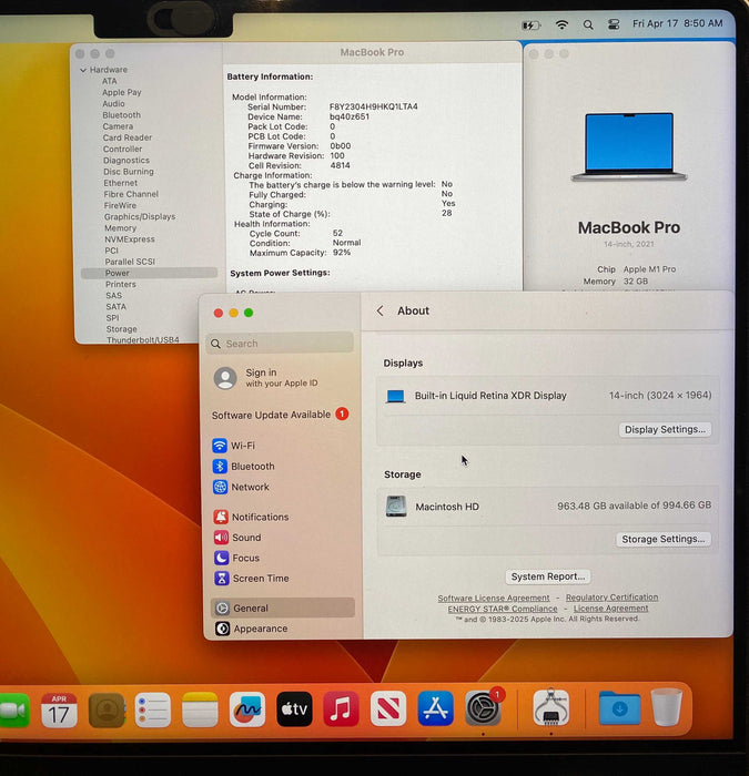 Apple MacBook Pro 14' 2021 M1 Pro 32GB RAM 1TB SSD No Power Adapter