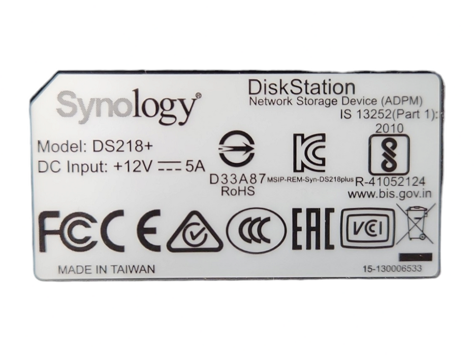 Synology DiskStation DS218+ 2 bays NAS, w/ 1x 2TB & 1x 3TB HDDs, No PWR