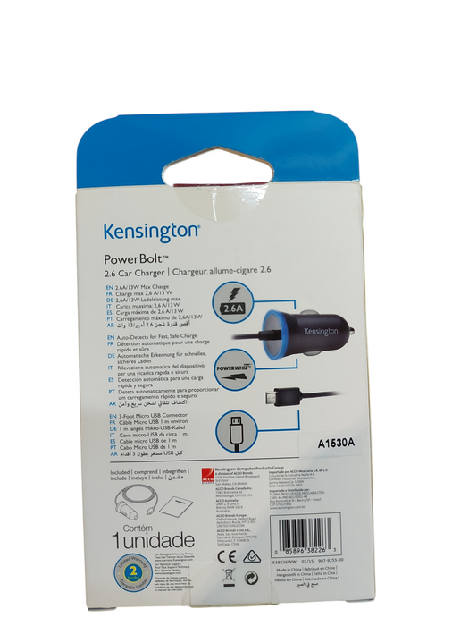 Kensington PowerBolt 2.6A 13W Fast Charge Micro USB Car Charger