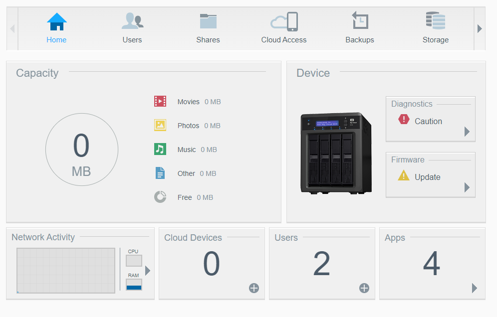 Western Digital WD My Cloud EX4, 4 Bay NAS w/ 1x 4 TB HDD