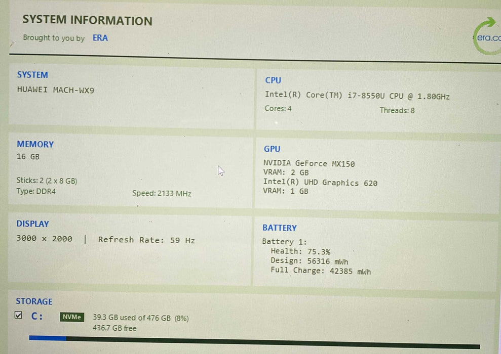 Huawei MateBook MACH-WX9 TOUCH Core i7-8550H MX150 GPU 16GB RAM 512GB SSD  Lap200