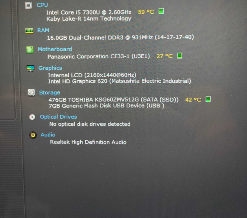 Panasonic CF-33 TOUCH i5-7300U@2.6GHz 16GB RAM 512GB SSD 1200Hrs!