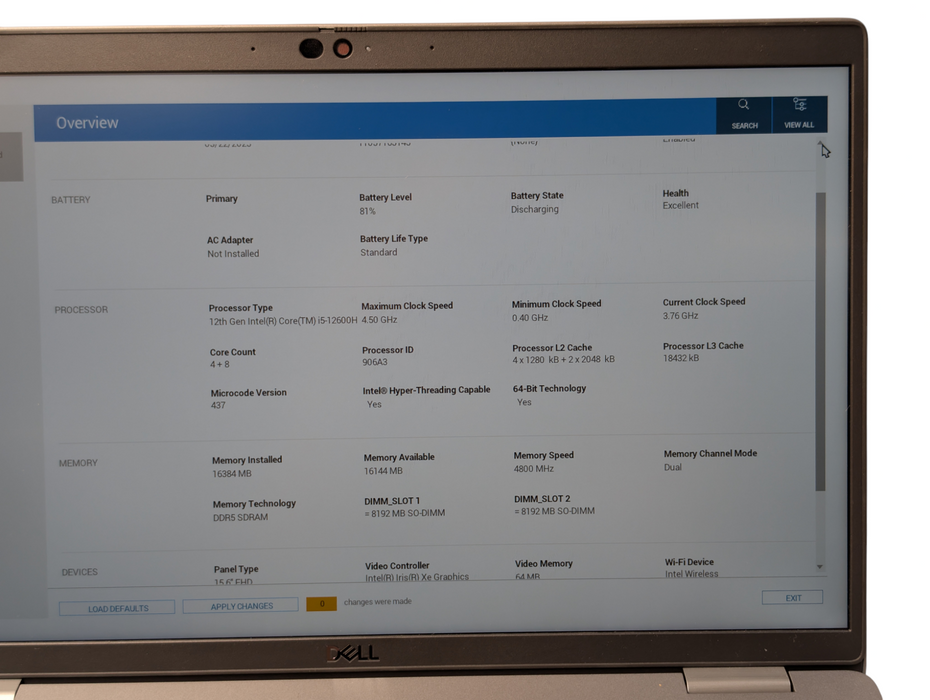 DELL Latitude 5531 Intel Core i5-12600H 16GB RAM 256GB NVMe Storage  - Lap200