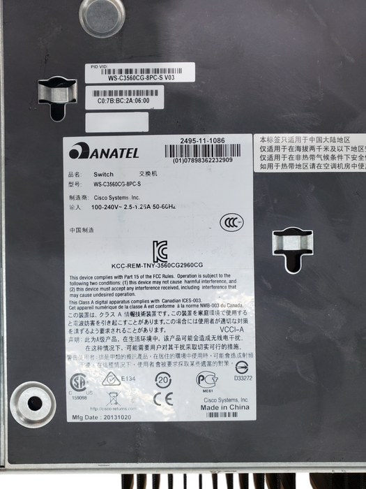 Cisco WS-C3560CG-8PC-S V03, 8-Port Gigabit PoE Silent Fanless Switch