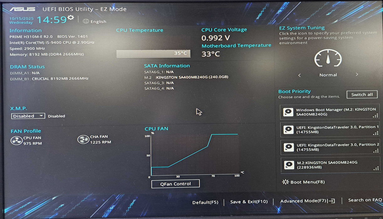 Asus PRIME H310M-E SFF PC | Intel Core i5-9400, 8GB DDR4, 240GB M.2 )