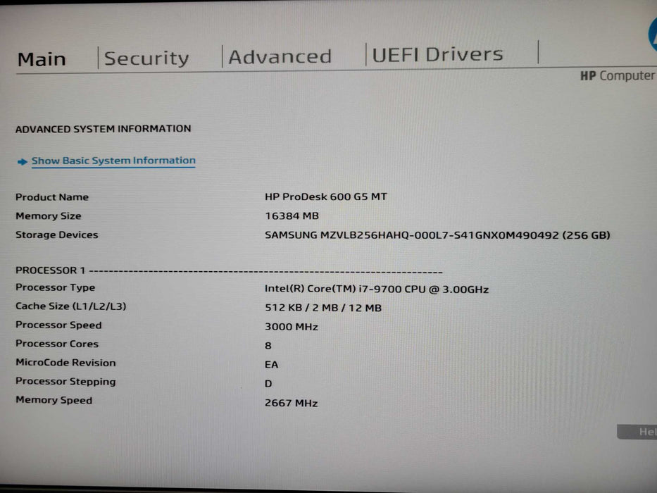 HP ProDesk 600 G5 MT, Core i7-9700 3.00GHz, 16GB DDR4, 256GB Nvme _