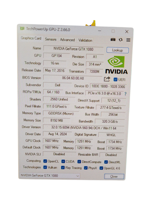 Dell NVIDIA GEFORCE GTX 1080 8GB GDDR5X PCIE (H7FC2) %