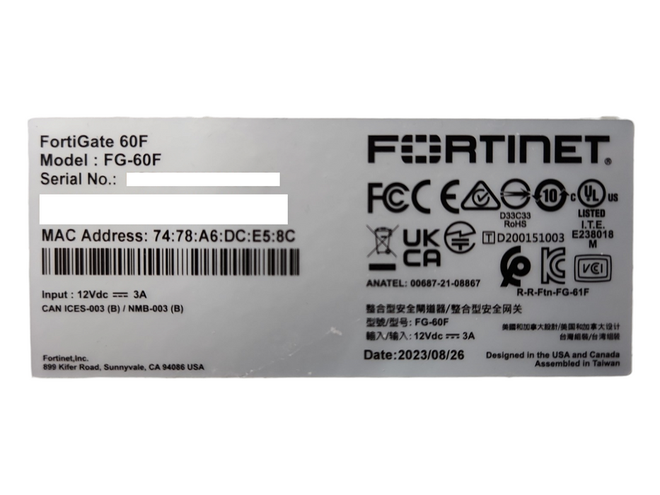 Fortinet Fortigate-60F FG-60F, Network Security Firewall, Factory Reset