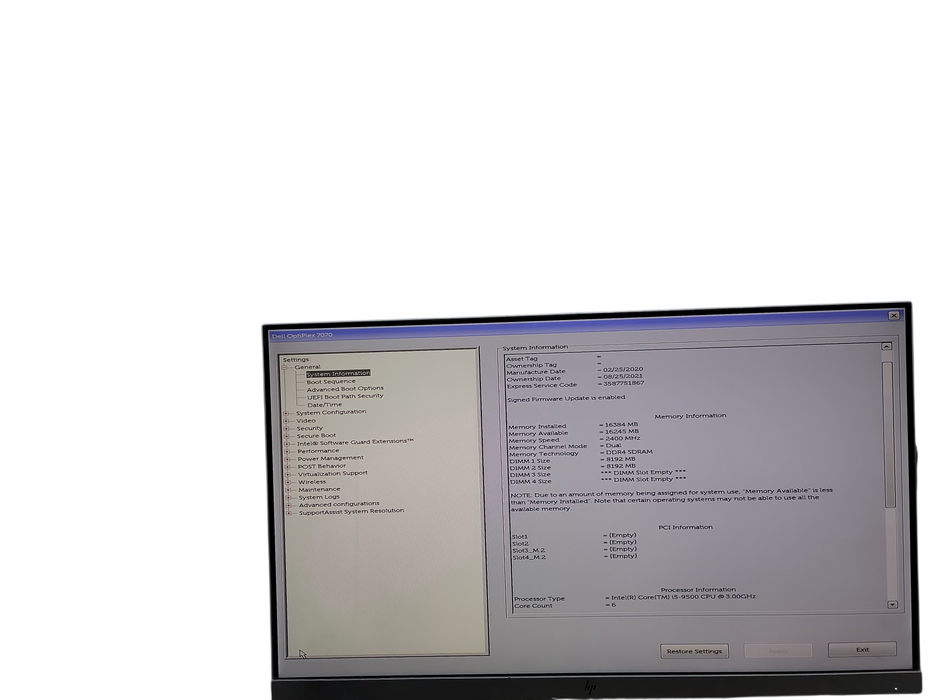 Dell Optiplex 7070 SFF i5 - 9500 @ 3.00GHz 16GB DDR4 Ram Qθ
