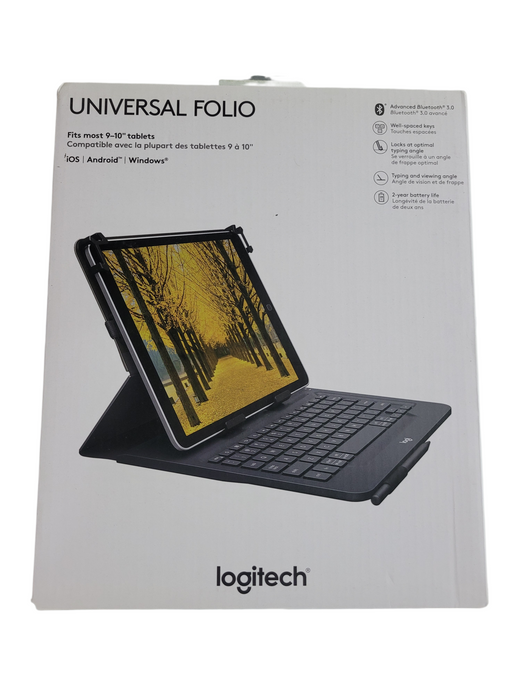 Logitech Universal Folio Bluetooth 3.0 Keyboard for 9-10" iPad & Android Ta Q