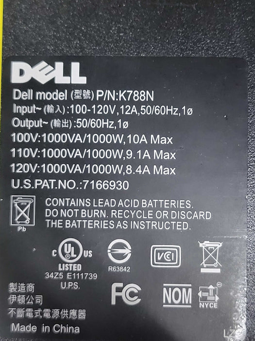 Dell Smarter UPS 1000W K788N Extended Run 120v Tower, READ _