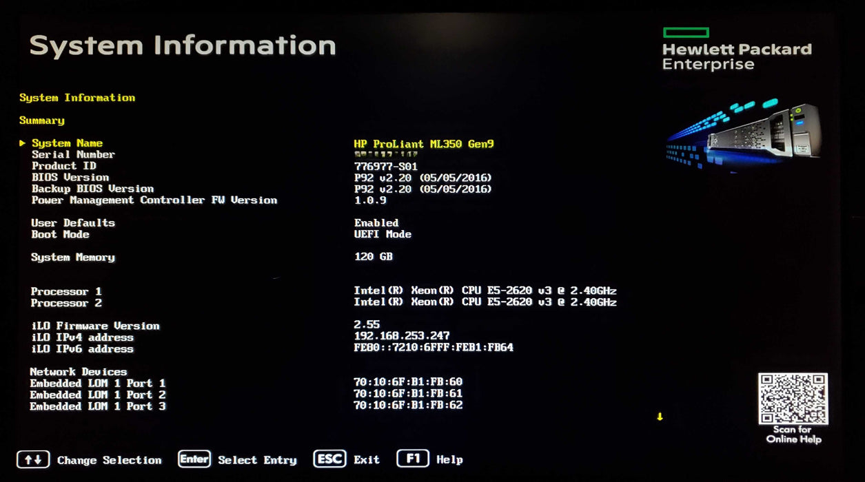 HP ProLiant ML350 Gen9 2x Xeon E5-2620 v3 120GB DDR4 P440ar - No HDD