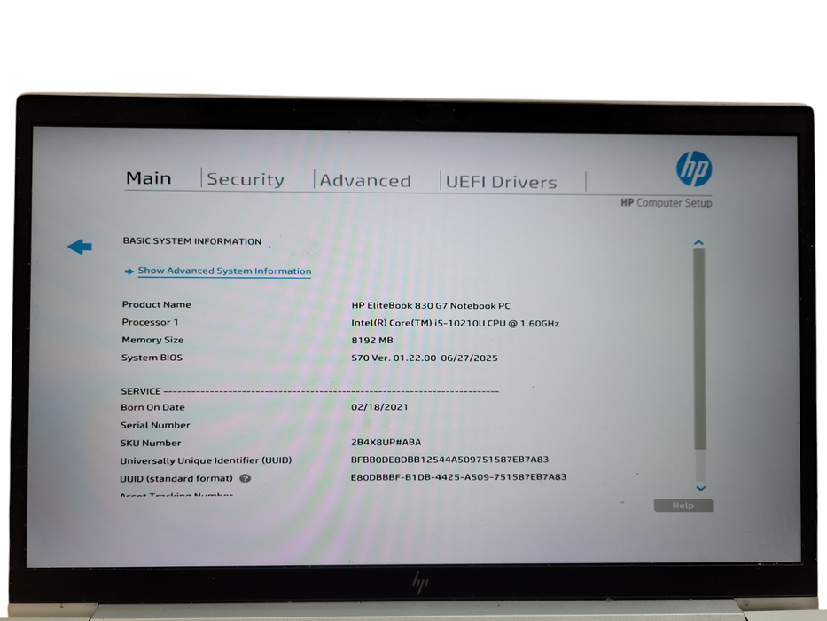 HP EliteBook 830 G7 4-Core i5-10210U 8GB 256GB NVMe READ ! Lap200