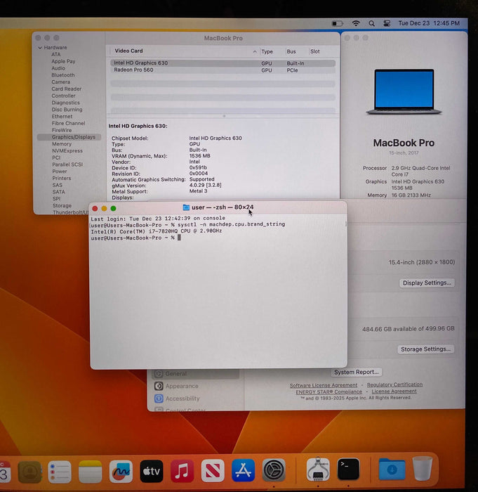 Apple MacBook Pro 15" 2017 i7-7820HQ 16GB 512SSD Radeon Pro 560 READ!