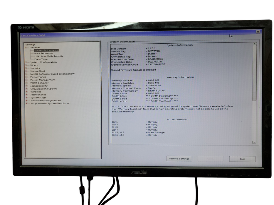 Dell OptiPlex 5080 Tower, i5-10500@3.10GHz, 8GB DDR4, 256GB NVMe, No OS