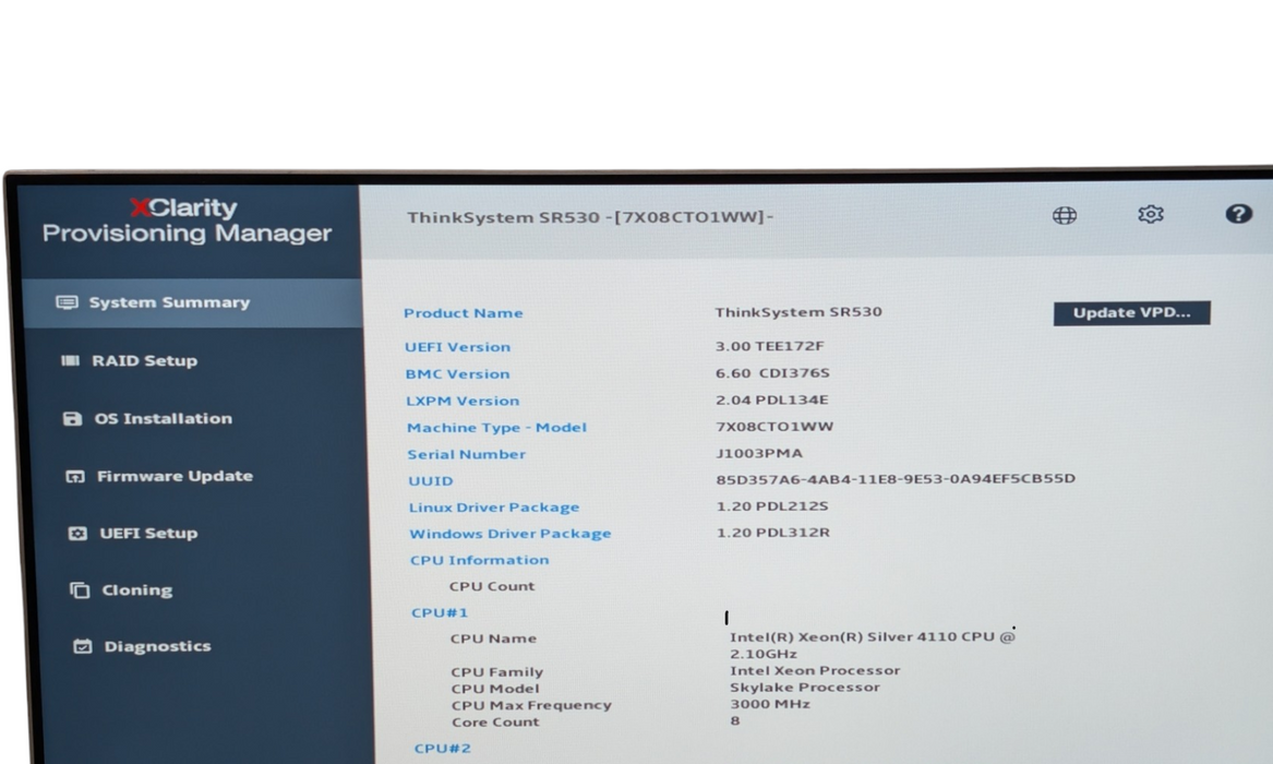 Lenovo ThinkSystem SR530 1U 1x Xeon Silver 4110 64GB RAM 4x 480GB SSD