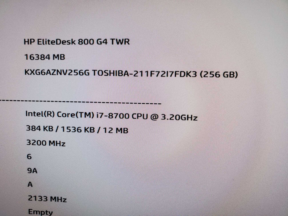 HP EliteDesk 800 G4 TWR WS Core i7-8700 3.20GHz 16GB RAM 256GB NVME NO OS
