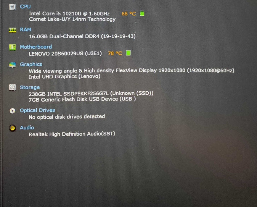 Lenovo ThinkPad T15 Gen 1 Core i5-10210U@1.60GHz 16GB RAM 256GB SSD  Lap200