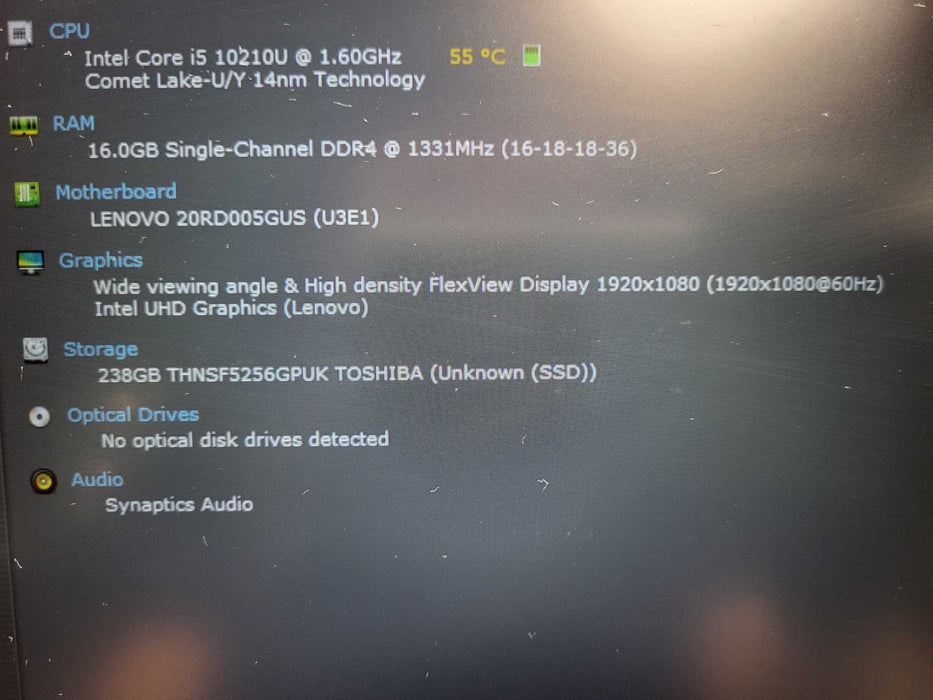 Lenovo ThinkPad E15 Core i5-10210U @1.60GHz, 16GB DDR4, 256GB NVMe READ $ Lap200