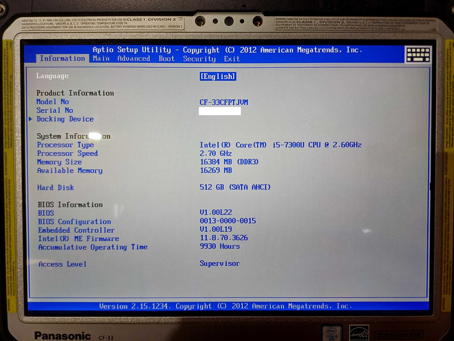 Panasonic Toughbook CF-33 Touch i5-7300U, 16GB DDR3,512GB SSD, 9930Hrs, SEE  Lap200