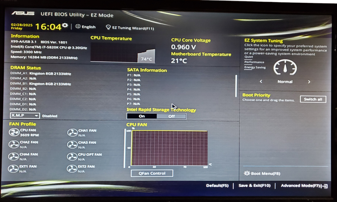 ASUS X99-A/USB3.1 Motherboard Intel Core i7-5820K 16GB RAM