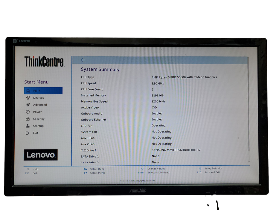 Lenovo ThinkCentre M75s Gen 2, Ryzen 5 PRO 5650G, 8GB PC4, 256GB NVMe No OS