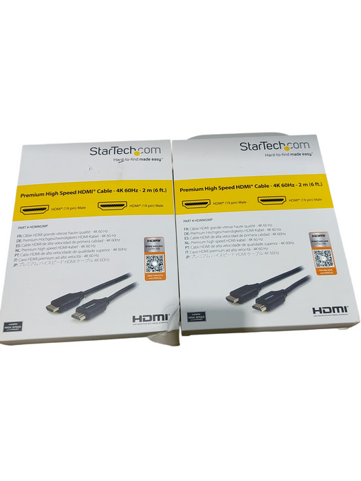 Lot 2x Startech 6ft (2.m) Premium Certified High Speed Hdmi Cable 4k 60hz