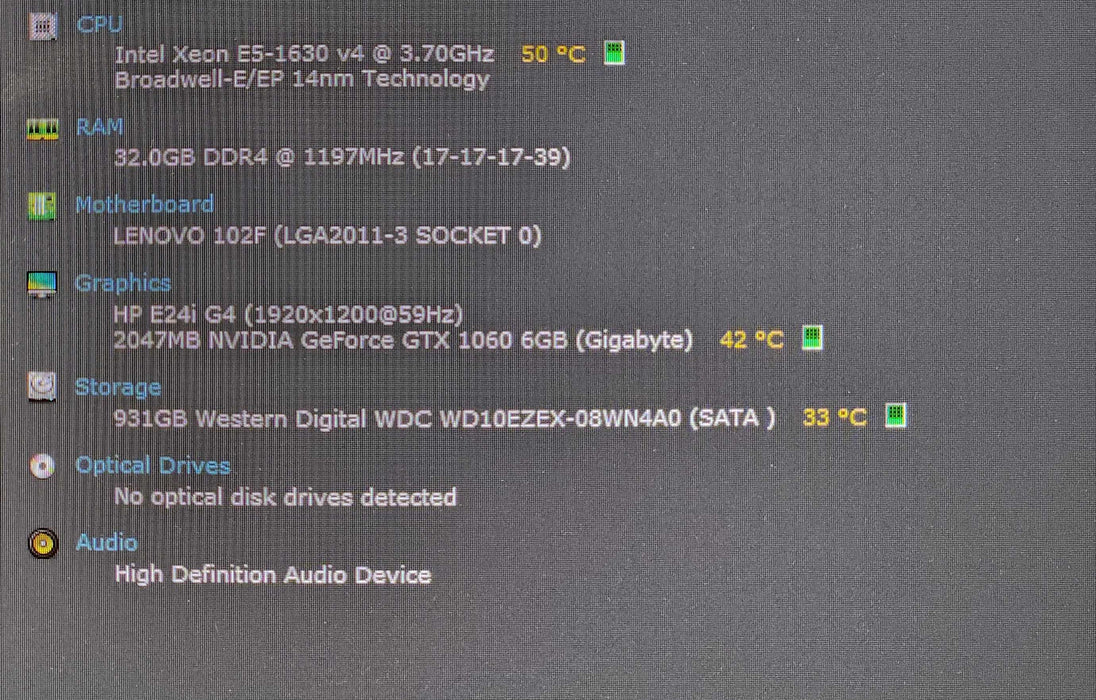 Lenovo ThinkStation P510, Xeon E5-1630 v4, 32GB DDR4, GTX 1060, 1TB HDD