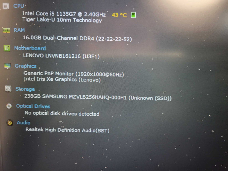 Lenovo ThinkBook 14 G2 ITL Core i5-1135G7@2.4GHz 16GB RAM 256GB SSD  Q$ Lap200