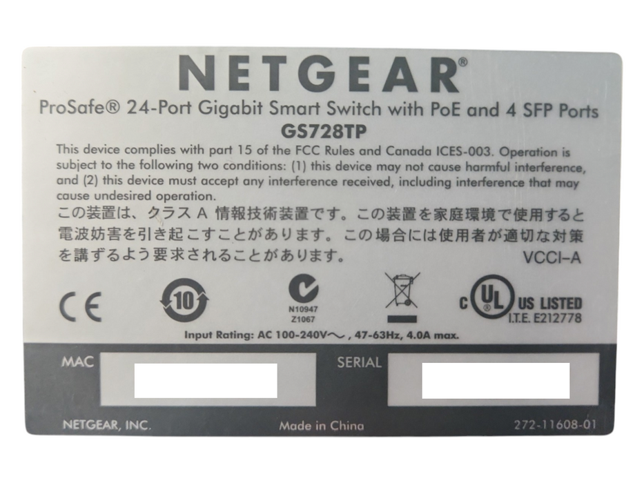 NetGear GS728TP ProSafe 24-Port Gigabit Smart Switch with PoE and 4x SFP Port Q