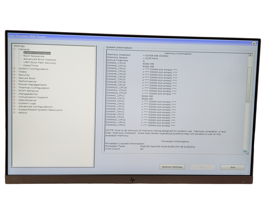 DELL Precision 7920 2x Xeon GOLD 6138 20 Core CPUs 32GB RAM 500GB SDD  -
