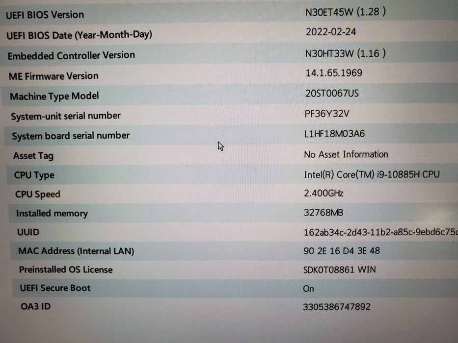 Lenovo ThinkPad P15 Gen 1 15.6" FHD i9-10885H 32GB 1TB SSD RTX4000  Lap200