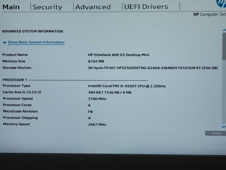 HP EliteDesk 800 G5 Mini i5-9500T 2.20GHz, 8GB DDR4 256GB NVMe, Wi-Fi, SEE _