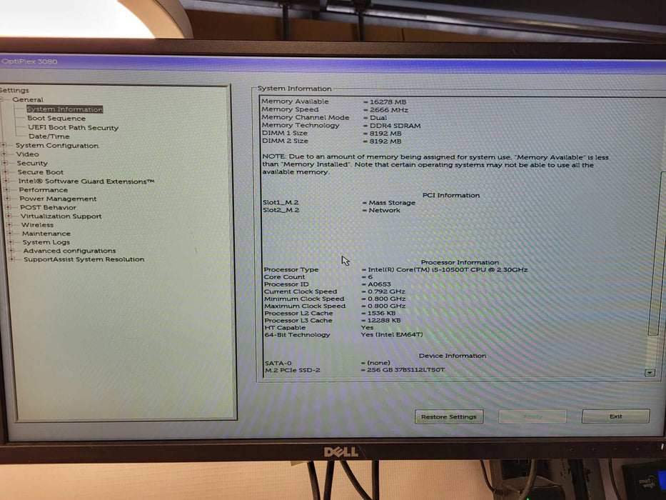 Dell OptiPlex 3080 SFF, i5-10500T 2.10GHz, 16GB DDR4, 256GB NVMe w/ AC $