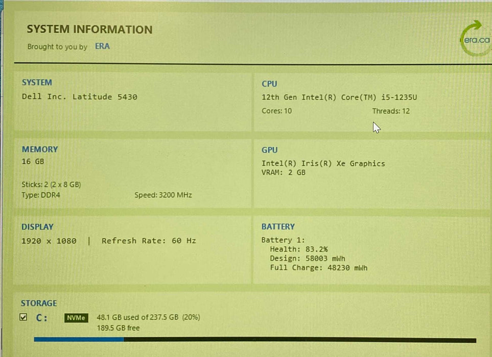 Dell Latitude 5430 Core i5-1235U@1.30GHz 16GB RAM 256GB SSD  Lap200