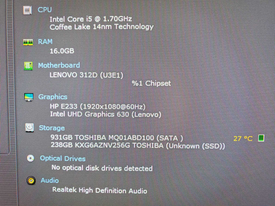 Lenovo Thinkcentre M720Q i5 8400T 16GB 256 nVME 1TB HDD WIFI