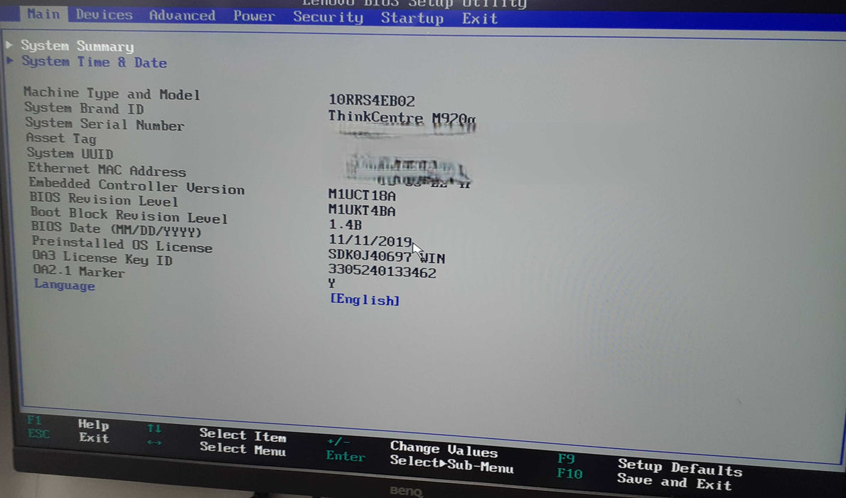 ThinkCentre M920q i5-8500 @2.10 GHz 8GB DDR4 256GB NVMe